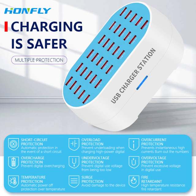 Honfly New multi-port mobile phone charger 120W-160W 30 port 5V2A fast intelligent identification porous usb multi charger