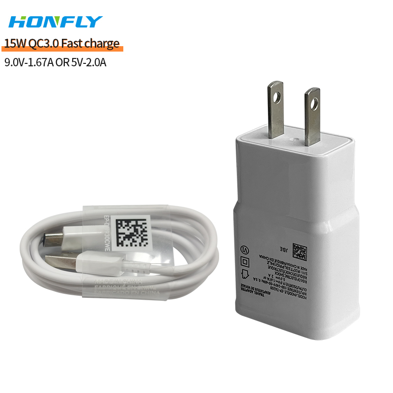 Honfly High High Quality Travel 15w qc3.0 usb phone charger fast charging cable type c for samsung s10 s8 Fast charger suit