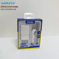 Honfly Factory direct sales 15w qc3.0 usb phone charger fast charging cable type c for samsung s10 s8 Fast charger suit