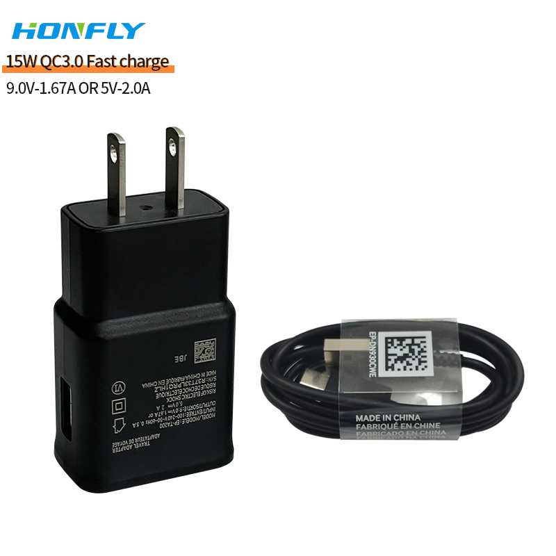 Honfly High High Quality Travel 15w qc3.0 usb phone charger fast charging cable type c for samsung s10 s8 Fast charger suit