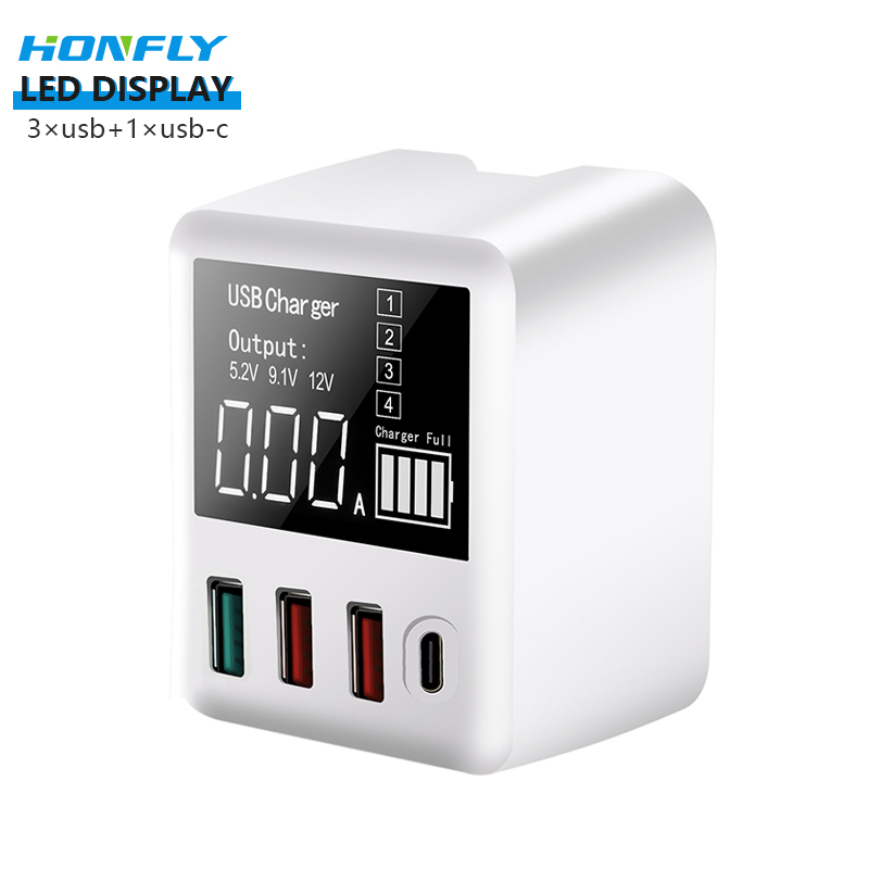 Honfly Travel Charger Intelligent display 40W usb multi charger  For Use QC3.0 fast charge type c for mobile phones Charger