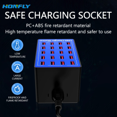 Honfly USB Desktop Multi-port charger 20 port 100W Cell phones Tablet 5V 20A Multi function Fast charger multiple devices