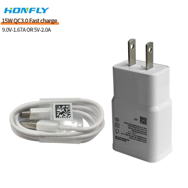 Honfly Factory direct sales 15w qc3.0 usb phone charger fast charging cable type c for samsung s10 s8 Fast charger suit