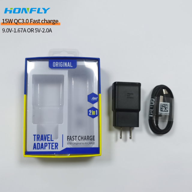 Honfly Factory direct sales 15w qc3.0 usb phone charger fast charging cable type c for samsung s10 s8 Fast charger suit