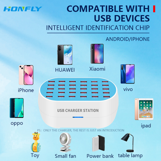 Honfly New multi-port mobile phone charger 120W-160W 30 port 5V2A fast intelligent identification porous usb multi charger