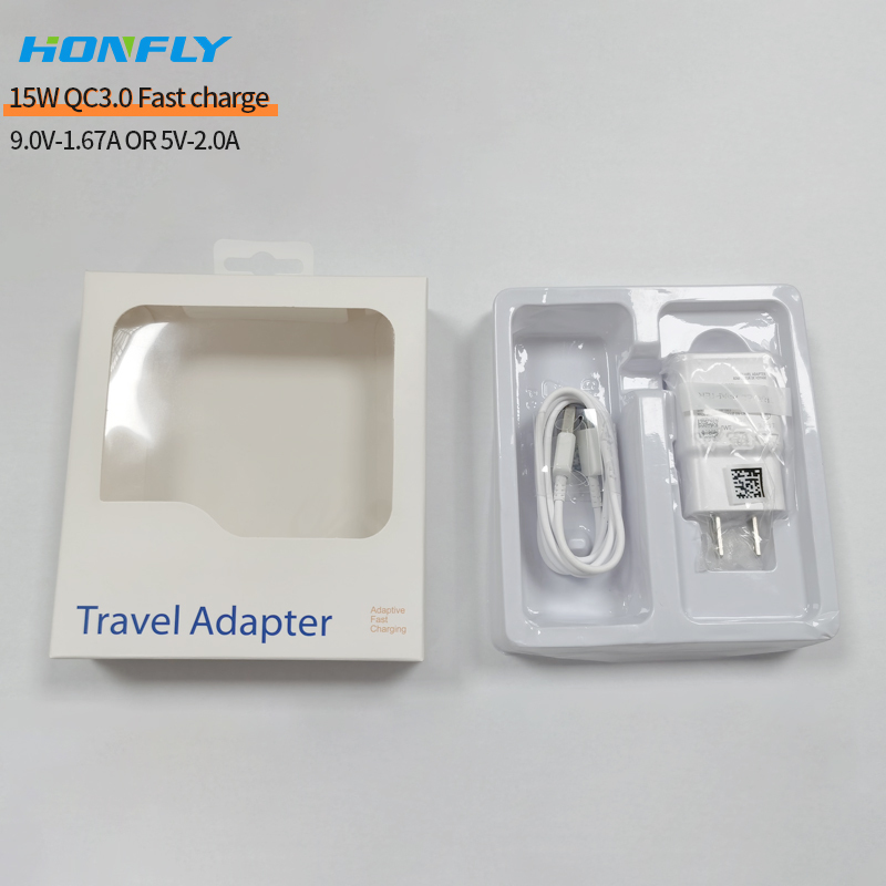 Honfly High High Quality Travel 15w qc3.0 usb phone charger fast charging cable type c for samsung s10 s8 Fast charger suit