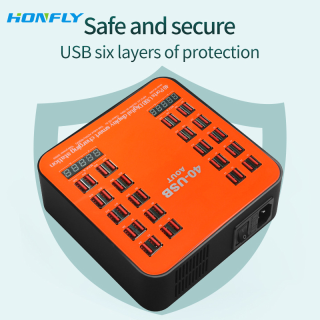 Honfly 40-Port USB charging station portable 5V 40A usb 200W High Power Charging Station Multi-port charger multiple devices