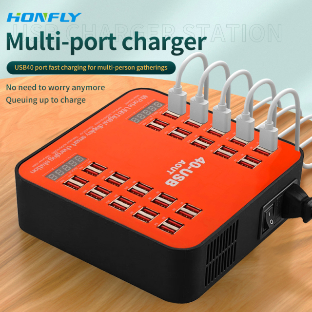 Honfly 40-Port USB charging station portable 5V 40A usb 200W High Power Charging Station Multi-port charger multiple devices