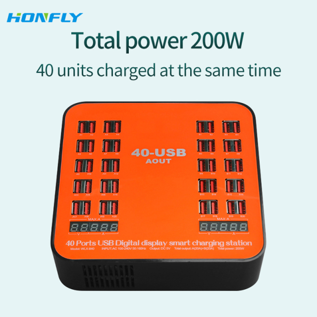 Honfly 40-Port USB charging station portable 5V 40A usb 200W High Power Charging Station Multi-port charger multiple devices