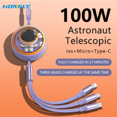 Honfly 6A 100W USB Super Fast Charging Data Cable for ios/Micro/Type C Retractable 3 in 1 Mobile Phone Silicone Charging Cable