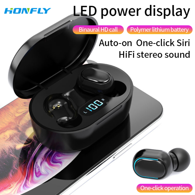 Honfly Wholesale e7S Wireless Bluetooth Headphones TWS Large Battery Digital Display Noise Canceling In-Ear Headphones