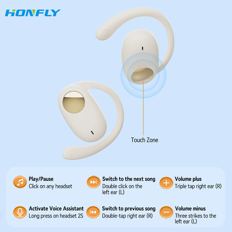Honfly LX08 ear-mounted Bluetooth headset, ultra-long battery life, noise-cancelling wireless headset, waterproof sports headset