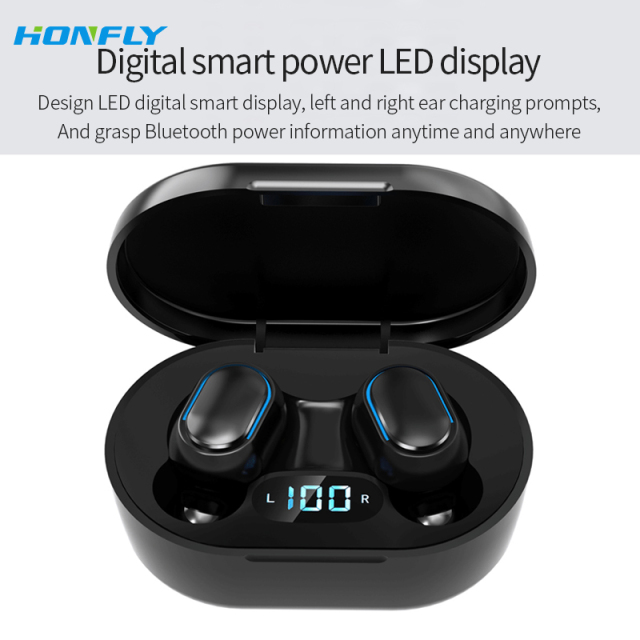 Honfly Wholesale e7S Wireless Bluetooth Headphones TWS Large Battery Digital Display Noise Canceling In-Ear Headphones