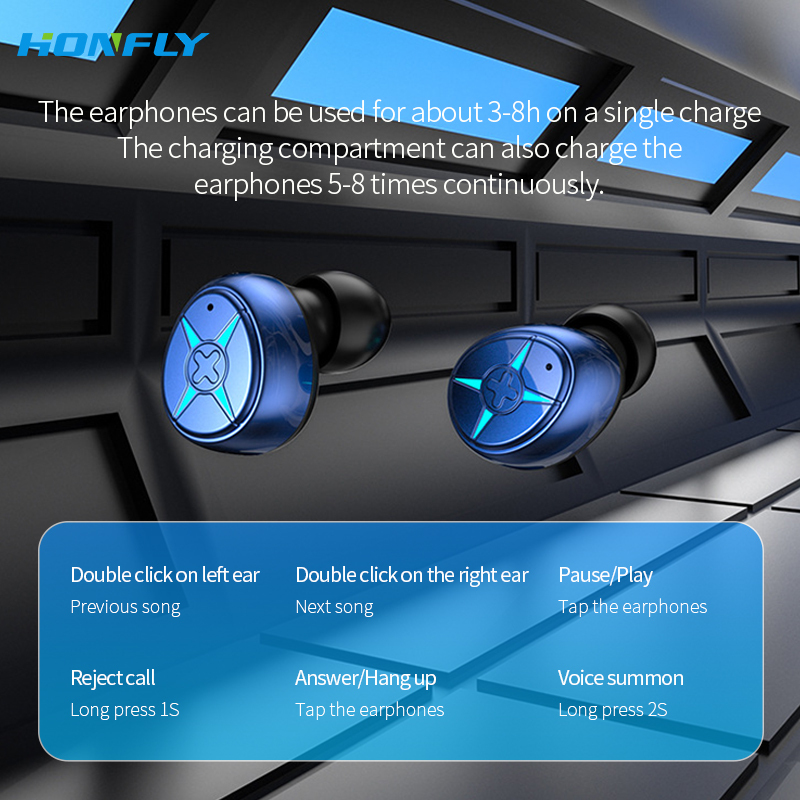 Honfly DX 03 05 pop-up mecha style metal texture in-ear waterproof and noise-cancelling gaming Bluetooth headset wholesale