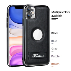 all-inclusive electroplated folding stand shockproof TPU phone case For iphone 11 business leather case with stand