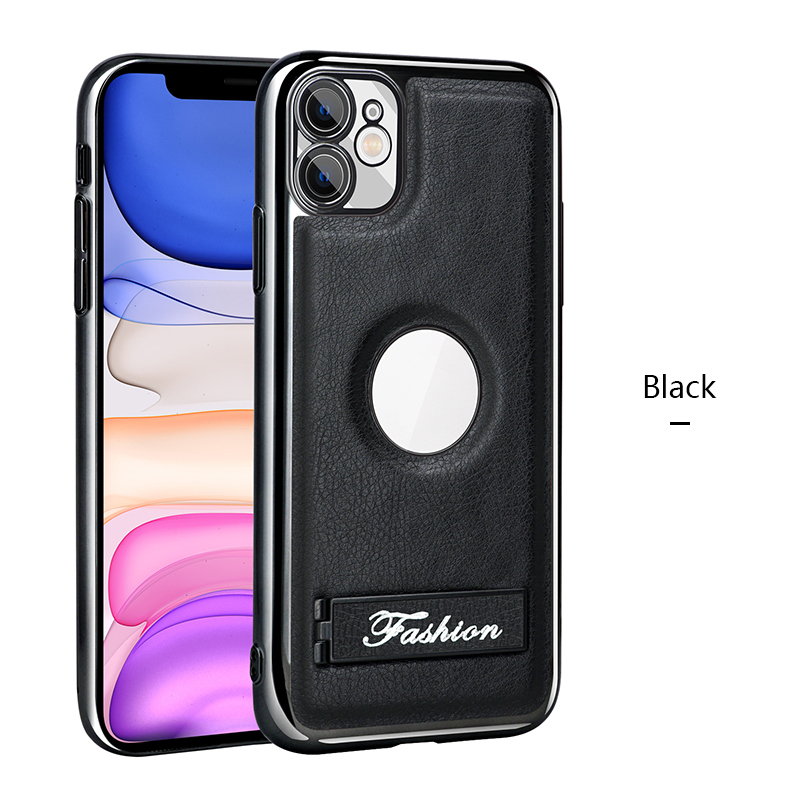 all-inclusive electroplated folding stand shockproof TPU phone case For iphone 11 business leather case with stand