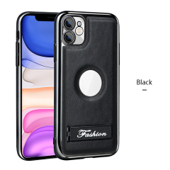 all-inclusive electroplated folding stand shockproof TPU phone case For iphone 11 business leather case with stand