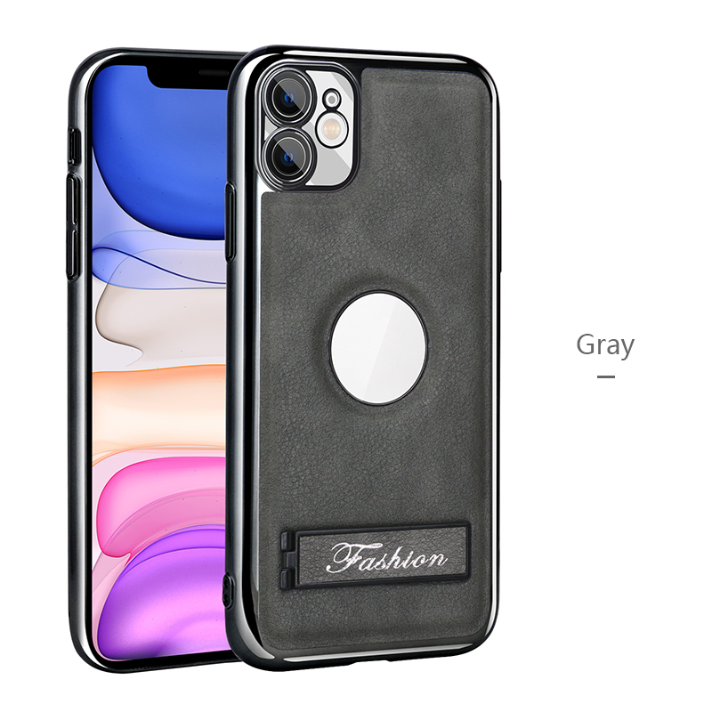 all-inclusive electroplated folding stand shockproof TPU phone case For iphone 11 business leather case with stand