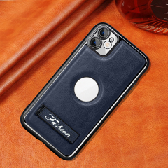 all-inclusive electroplated folding stand shockproof TPU phone case For iphone 11 business leather case with stand
