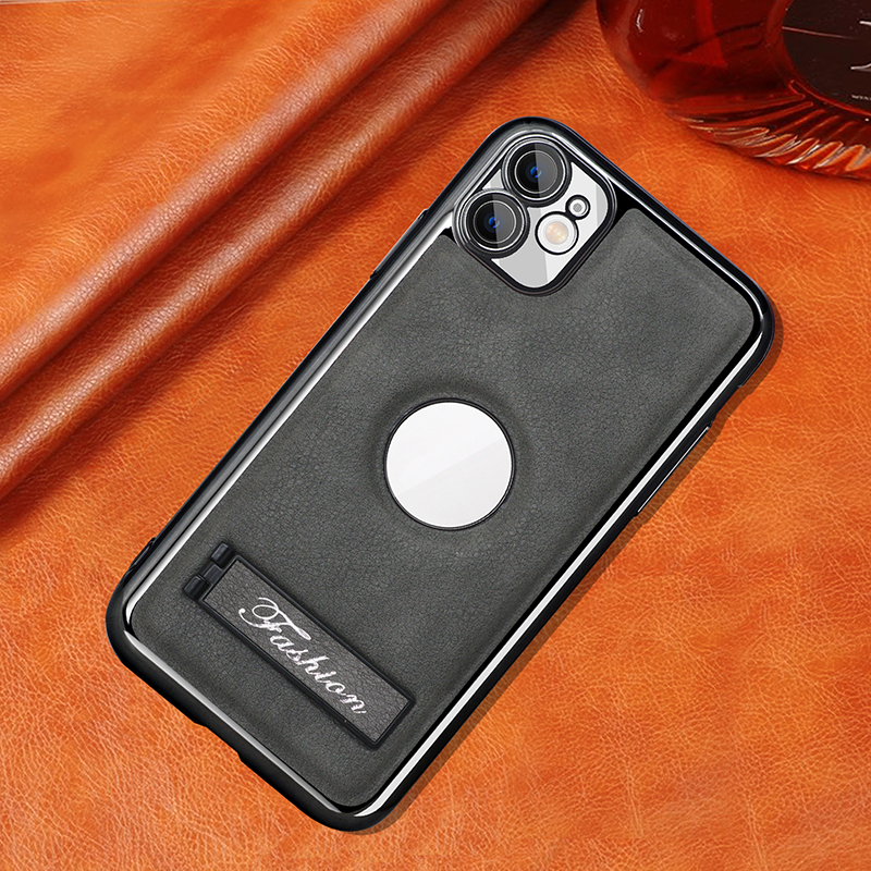all-inclusive electroplated folding stand shockproof TPU phone case For iphone 11 business leather case with stand