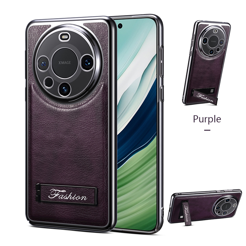 all-inclusive electroplated folding stand shockproof TPU phone case For Huawei mate 60 pro business leather case with stand