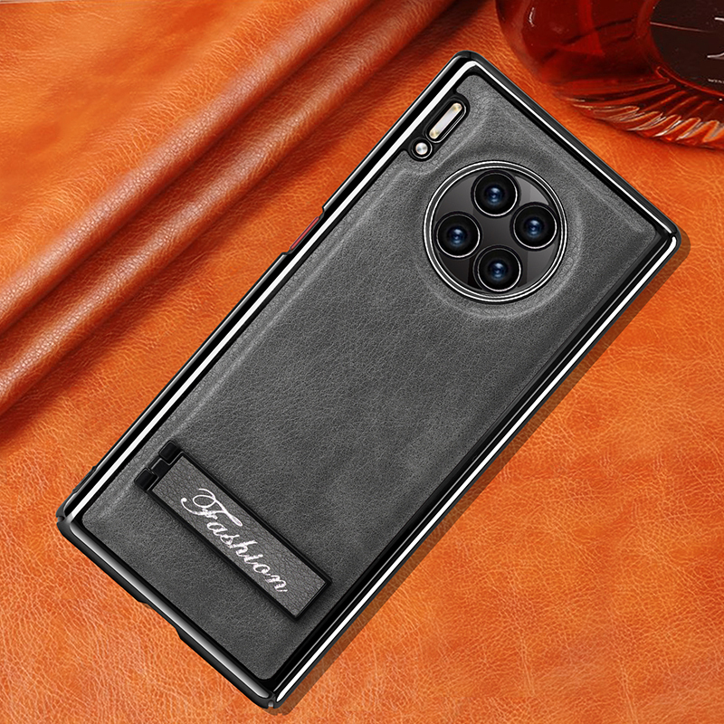 all-inclusive electroplated folding stand shockproof TPU phone case For Huawei mate 30 pro business leather case with stand
