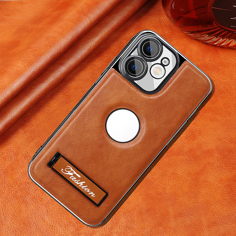 all-inclusive electroplated folding stand shockproof TPU phone case For iphone 12 business leather case with stand