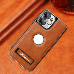 all-inclusive electroplated folding stand shockproof TPU phone case For iphone 12 business leather case with stand