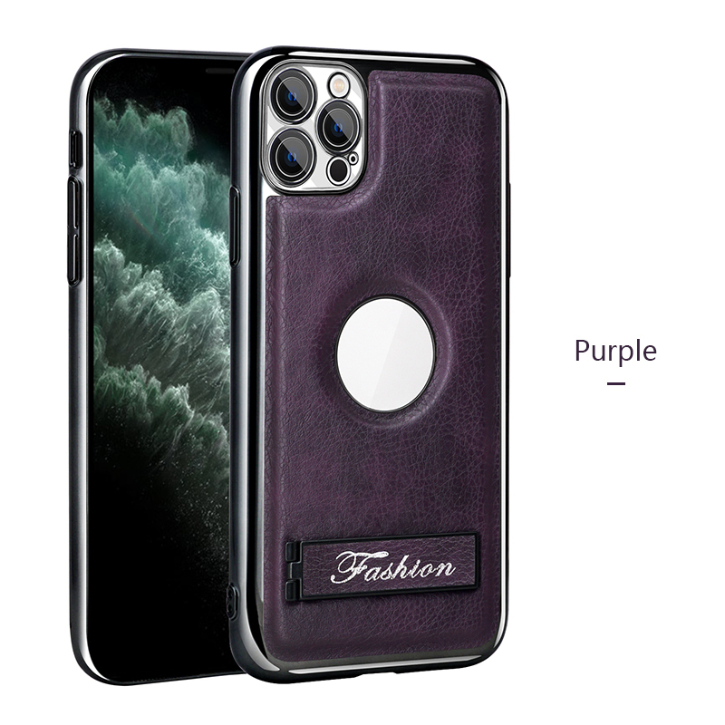 all-inclusive electroplated folding stand shockproof TPU phone case For iphone 11 pro max business leather case with stand