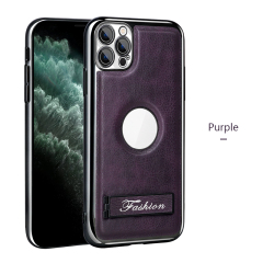 all-inclusive electroplated folding stand shockproof TPU phone case For iphone 11 pro max business leather case with stand