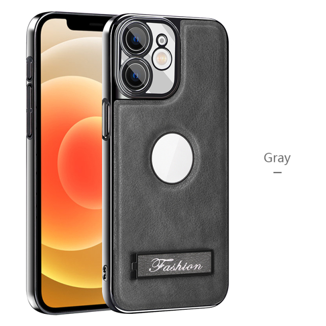 all-inclusive electroplated folding stand shockproof TPU phone case For iphone 12 business leather case with stand
