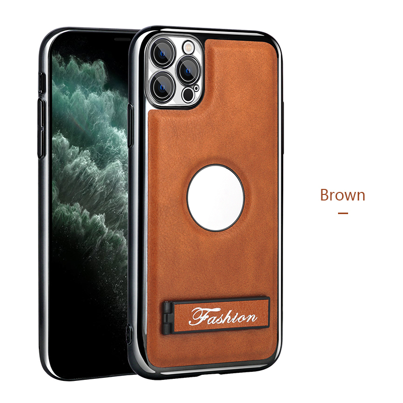 all-inclusive electroplated folding stand shockproof TPU phone case For iphone 11 pro max business leather case with stand