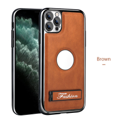 all-inclusive electroplated folding stand shockproof TPU phone case For iphone 11 pro max business leather case with stand