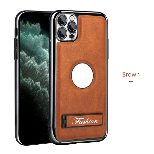 all-inclusive electroplated folding stand shockproof TPU phone case For iphone 11 pro max business leather case with stand