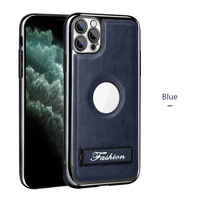 all-inclusive electroplated folding stand shockproof TPU phone case For iphone 11 pro max business leather case with stand