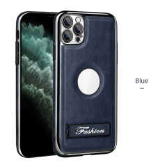 all-inclusive electroplated folding stand shockproof TPU phone case For iphone 11 pro max business leather case with stand