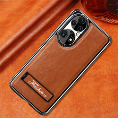 all-inclusive electroplated folding stand shockproof TPU phone case For Huawei p50 business leather case with stand