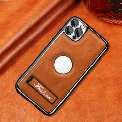 all-inclusive electroplated folding stand shockproof TPU phone case For iphone 11 pro max business leather case with stand