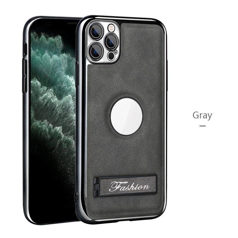 all-inclusive electroplated folding stand shockproof TPU phone case For iphone 11 pro max business leather case with stand