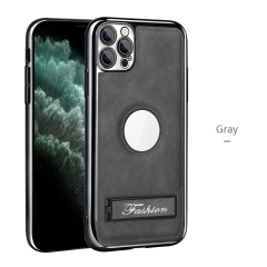 all-inclusive electroplated folding stand shockproof TPU phone case For iphone 11 pro max business leather case with stand