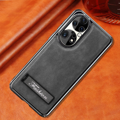 all-inclusive electroplated folding stand shockproof TPU phone case For Huawei p50 business leather case with stand