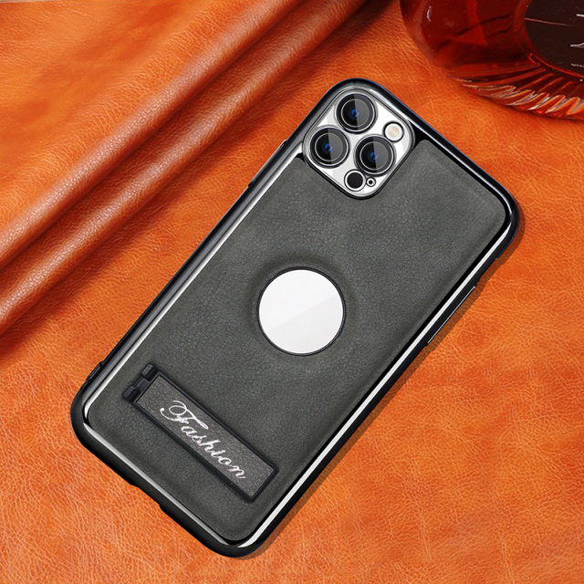 all-inclusive electroplated folding stand shockproof TPU phone case For iphone 11 pro max business leather case with stand