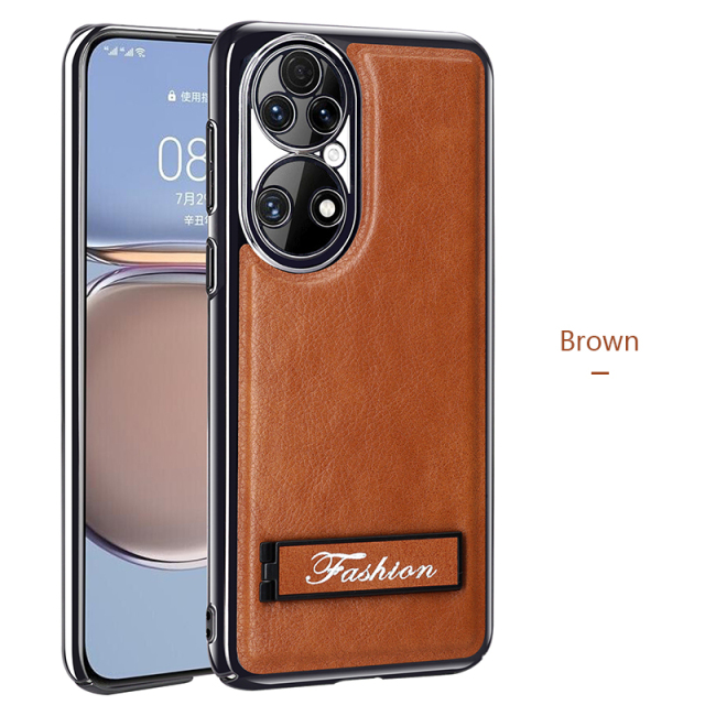 all-inclusive electroplated folding stand shockproof TPU phone case For Huawei p50 business leather case with stand