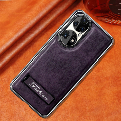 all-inclusive electroplated folding stand shockproof TPU phone case For Huawei p50 business leather case with stand