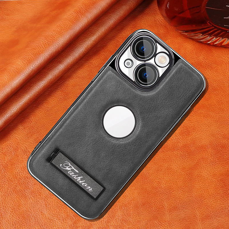 all-inclusive electroplated folding stand shockproof TPU phone case For iphone 14 business leather case with stand