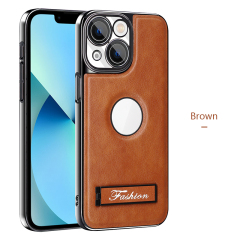 all-inclusive electroplated folding stand shockproof TPU phone case For iphone 13 business leather case with stand