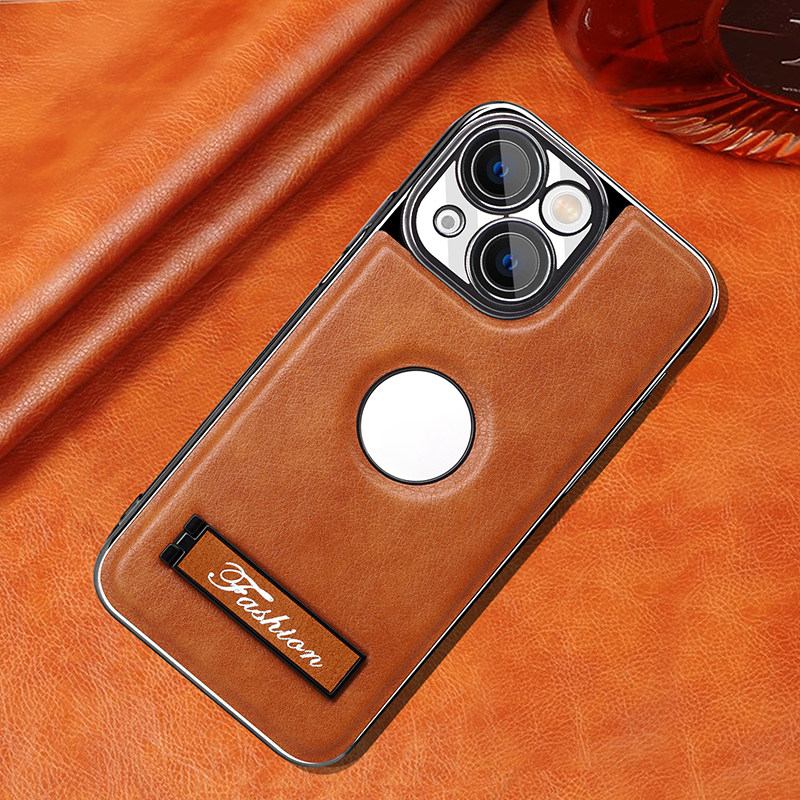 all-inclusive electroplated folding stand shockproof TPU phone case For iphone 14 business leather case with stand