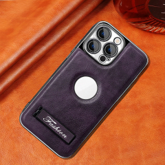 all-inclusive electroplated folding stand shockproof TPU phone case For iphone 15 pro max business leather case with stand
