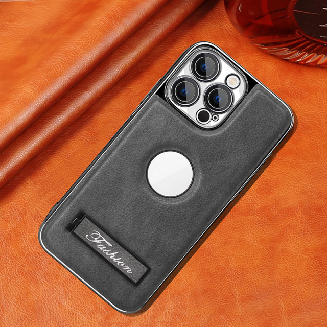 all-inclusive electroplated folding stand shockproof TPU phone case For iphone 13 pro business leather case with stand