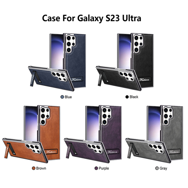 all-inclusive electroplated folding stand shockproof TPU phone case For Samsung S23 Ultra 5g business leather case with stand